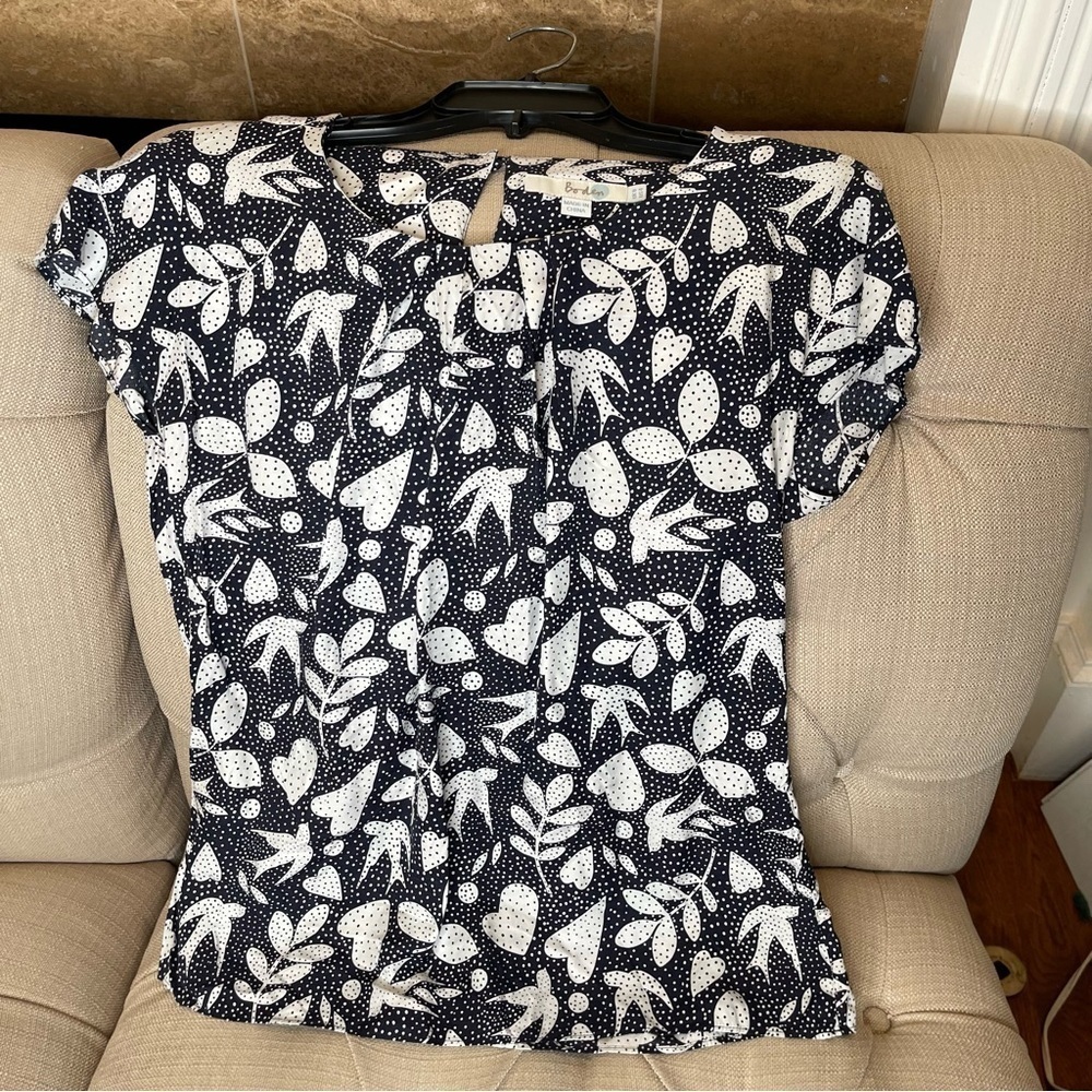 Bf:  Boden Ravello Navy & White Silk Blend Blouse Sz 4